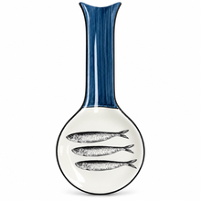 Load image into Gallery viewer, Portuguese Ceramic Sardine Spoon Rest – Blue Handle Design, 10.5"