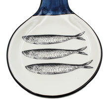 Load image into Gallery viewer, Traditional Blue and White Ceramic Sardine Spoon Rest, Utensil Holder
