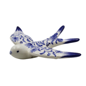 Traditional Hand-Painted Ceramic Blue and White Decorative Swallow, Medium