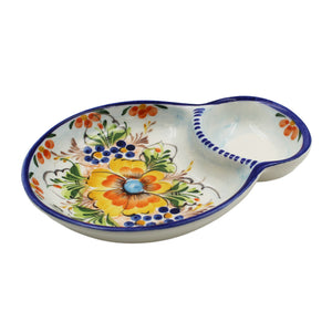 Traditional Hand-Painted Blue Floral Olive Dish with Pit Holder
