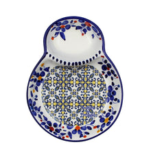 Load image into Gallery viewer, Traditional Blue and Yellow Tile Azulejo Floral Ceramic Olive Dish with Pit Holder
