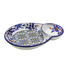 Load image into Gallery viewer, Traditional Blue and Yellow Tile Azulejo Floral Ceramic Olive Dish with Pit Holder
