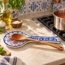 Load image into Gallery viewer, Hand-Painted Portuguese Ceramic Azulejo Spoon Rest – Brasão Design, 10"