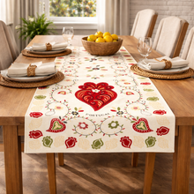 Load image into Gallery viewer, Portuguese Viana Heart Table Runner – Floral Design, Made in Portugal (54" x 17.25")
