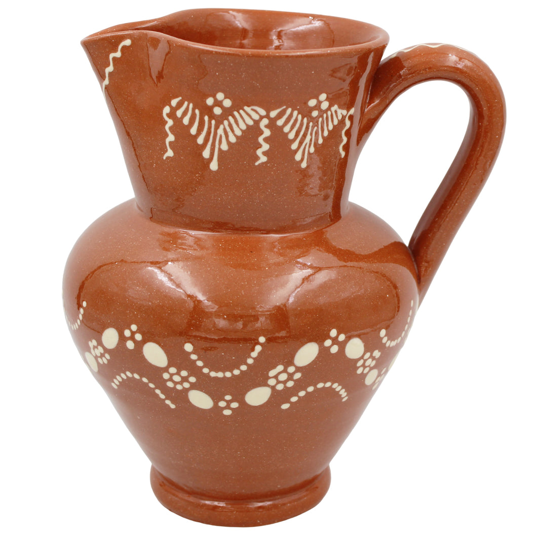 Traditional Portuguese Clay Terracotta Hand-Painted Sangria Pitcher