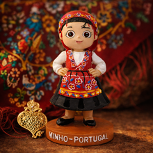 Load image into Gallery viewer, Portuguese Minho Girl Figurine: Traditional Folk Costume Statue with Headscarf & Dress