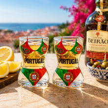 Load image into Gallery viewer, Portugal Bikini Shot Glass Set of 2 – Curvy Glass Design with Flag & Rooster