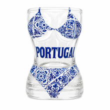 Load image into Gallery viewer, Portugal Bikini Shot Glass Set of 2 – Curvy Glass Design with Blue Tile Design