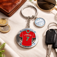 Load image into Gallery viewer, Portugal Spinning Jersey Keychain – Cristiano Ronaldo #7 Design with Rotating Medal