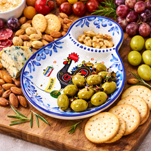 Load image into Gallery viewer, Portuguese Ceramic Olive Dish with Rooster Design & Pit Holder