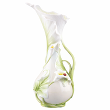 Load image into Gallery viewer, Calla Lily & Ladybug Porcelain Vase – Floral Decorative Vase