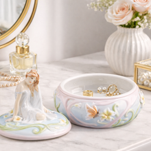 Load image into Gallery viewer, Lady with Butterfly Porcelain Trinket Box – Handcrafted Floral Jewelry Box