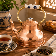 Load image into Gallery viewer, Handcrafted Portuguese Copper Tea Kettle with Tin-Lined Interior & Ceramic Handle