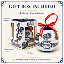 Load image into Gallery viewer, Portugal Christmas Ball Ornament with Rooster, Sardines & Pastel de Nata Design