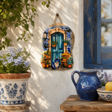 Load image into Gallery viewer, Portuguese Azulejo Door Hanging Plaque with Blue Cat & Birds
