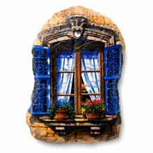 Load image into Gallery viewer, Portuguese Window Hanging Plaque with Blue Shutters & Floral Accent Design