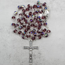 Load image into Gallery viewer, Our Lady of Fatima Rosary with Purple Iridescent Beads, Medallion, and Case