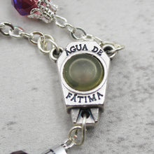 Load image into Gallery viewer, Our Lady of Fatima Rosary with Purple Iridescent Beads, Medallion, and Case