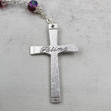 Load image into Gallery viewer, Our Lady of Fatima Rosary with Purple Iridescent Beads, Medallion, and Case