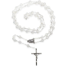 Load image into Gallery viewer, Our Lady of Fatima Rosary – 8mm Clear Faceted Crystal Beads with Silver Tone Crucifix