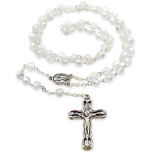 Load image into Gallery viewer, Our Lady of Fatima Rosary - 6mm Iridescent Faceted Crystal Beads with Silver Tone Crucifix