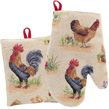 Load image into Gallery viewer, Farmhouse Rooster Tapestry Oven Mitt and Pot Holder Set