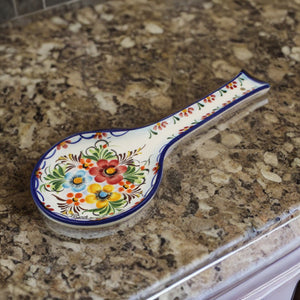 Hand-painted Decorative Ceramic Portuguese Blue Floral Spoon Rest