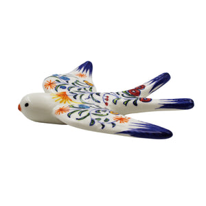 Traditional Multicolor Hand-Painted Ceramic Blue and White Decorative Swallow, Large
