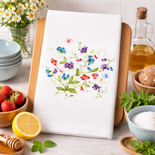 Load image into Gallery viewer, Portuguese Embroidered Cotton Tea Towels – Set of 2, 100% Cotton (28" x 20.5") - Wildflowers & Butterflies