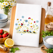 Load image into Gallery viewer, Portuguese Embroidered Cotton Tea Towels – Set of 2, 100% Cotton (28" x 20.5") - Wildflowers & Ants
