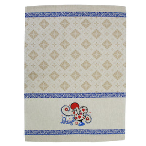 Traditional Portuguese Good Luck Rooster Blue & Beige Cotton Kitchen Dish Towel, Set of 2