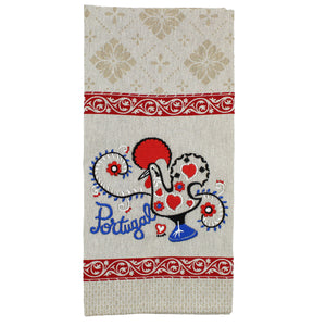 Traditional Portuguese Good Luck Rooster Red & Beige Cotton Kitchen Dish Towel, Set of 2