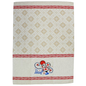Traditional Portuguese Good Luck Rooster Red & Beige Cotton Kitchen Dish Towel, Set of 2