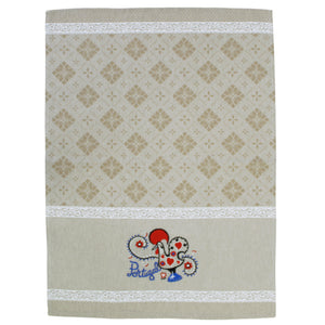 Traditional Portuguese Good Luck Rooster White & Beige Cotton Kitchen Dish Towel, Set of 2