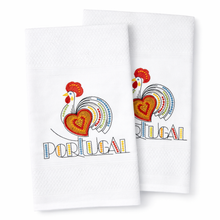 Load image into Gallery viewer, Portuguese Embroidered Cotton Tea Towels – Set of 2, 100% Cotton (28" x 20.5") - Rooster Heart with Cork
