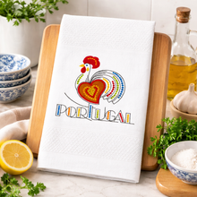 Load image into Gallery viewer, Portuguese Embroidered Cotton Tea Towels – Set of 2, 100% Cotton (28" x 20.5") - Rooster Heart with Cork