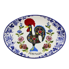 Load image into Gallery viewer, Traditional Rooster Galo Barcelos Floral Ceramic Oval Platter
