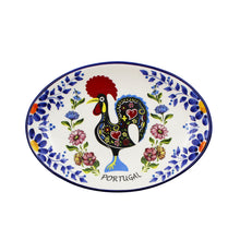 Load image into Gallery viewer, Small Traditional Rooster Galo Barcelos Floral Ceramic Oval Platter
