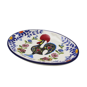 Small Traditional Rooster Galo Barcelos Floral Ceramic Oval Platter