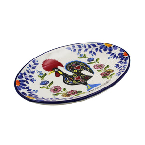 Small Traditional Rooster Galo Barcelos Floral Ceramic Oval Platter