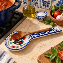 Load image into Gallery viewer, Hand-Painted Portuguese Ceramic Spoon Rest – Rooster Design, 10"