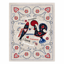 Load image into Gallery viewer, Portuguese Rooster & Sardine Folk Art Tea Towels – Set of 2, 100% Cotton Kitchen Dish Towels (25" x 19")