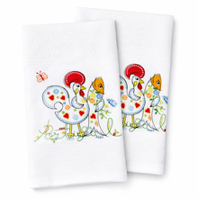 Load image into Gallery viewer, Portuguese Embroidered Cotton Tea Towels – Set of 2, 100% Cotton (28" x 20.5") - Rooster & Sardine