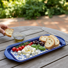 Load image into Gallery viewer, Xarazarte Geometric Blue Rectangular Platter, Hand-Painted Terracotta