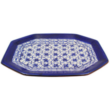 Load image into Gallery viewer, Xarazarte Geometric Blue Octagonal Platter, Hand-Painted Terracotta