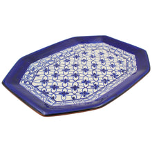 Load image into Gallery viewer, Xarazarte Geometric Blue Octagonal Platter, Hand-Painted Terracotta