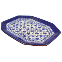 Load image into Gallery viewer, Xarazarte Geometric Blue Octagonal Platter, Hand-Painted Terracotta