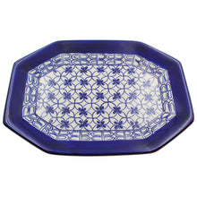 Load image into Gallery viewer, Xarazarte Geometric Blue Octagonal Platter, Hand-Painted Terracotta