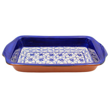 Load image into Gallery viewer, Xarazarte Geometric Blue Rectangular Baking Dish, Hand-Painted Terracotta