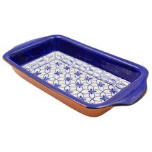 Load image into Gallery viewer, Xarazarte Geometric Blue Rectangular Baking Dish, Hand-Painted Terracotta
